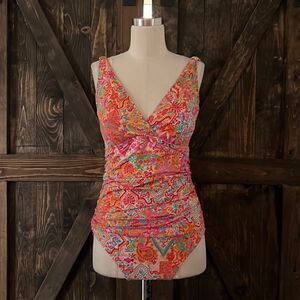 Lauren RALPH Lauren Tummy Control colorful SWIMSIUIT Sz-8